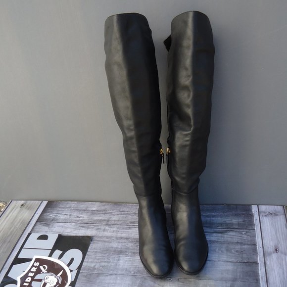 SIZE 8.5. Tory Burch leather over the knee-high stretch panel riding boots. - Picture 2 of 16
